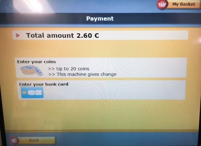 Stamp machine Payment